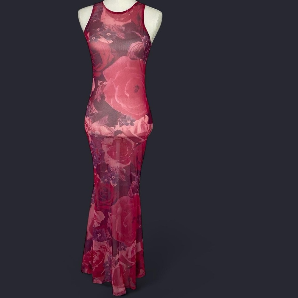 Floral Sleeveless Mesh Maxi Dress